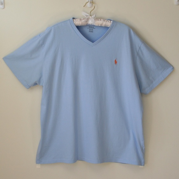 Polo V-Neck Tee - Lt Blue w/ Orange Pony - Picture 2 of 6